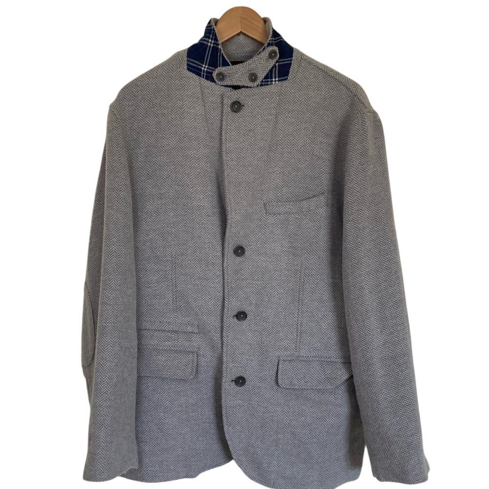 The Territory‎ Ahead Mens Blazer Travel Coat Size L Grey Herringbone Wool Blend